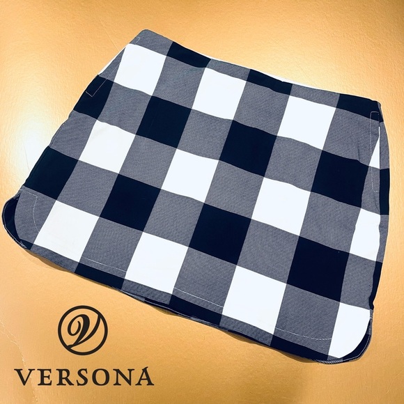 Versona Black White Stretch Checkered Plaid  Skort Size 12 - Picture 1 of 6